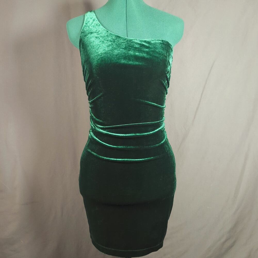 Honey & Rosie Emerald Green Velvet Ruched Bodycon Mini Dress XS
